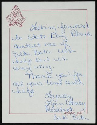 Lynn Cooney to Unknown Letter, 1985