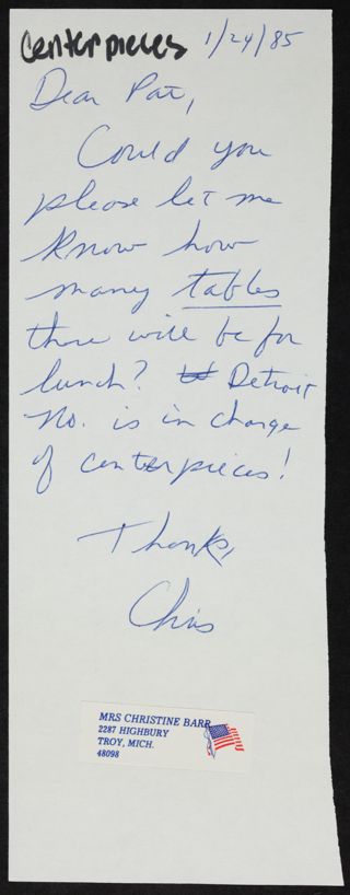 Christine Barr to Pat Letter, January 24, 1985