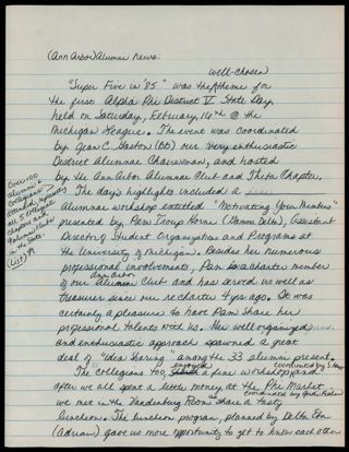 P. M. Everett to Ann Arbor Alumnae News Letter, 1985