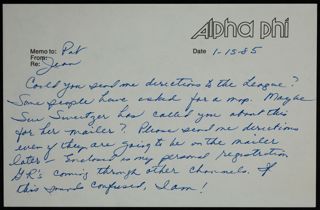 Jean to Pat Memo, January 15, 1985
