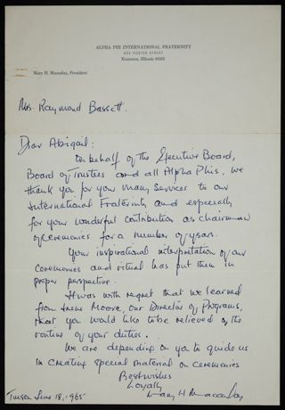 Mary H. Macaulay to Mrs. Raymond Bassett Letter, June 18, 1965