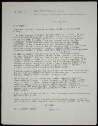Irene R. Moore to Abigail Letter 1, July 19, 1965
