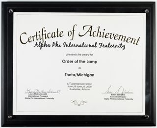 Order of the Lamp Award Framed Certificate, June 25, 2008-June 29, 2008