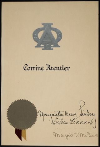 Corrine Krentler Alpha Phi Membership Certificate