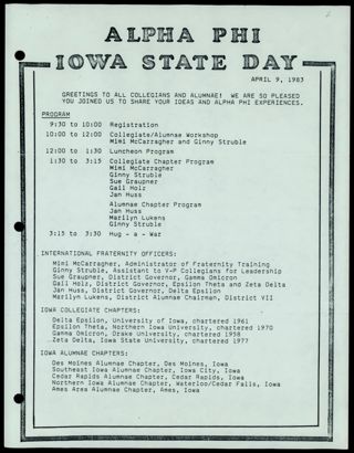 Alpha Phi Iowa State Day Program, April 9, 1983