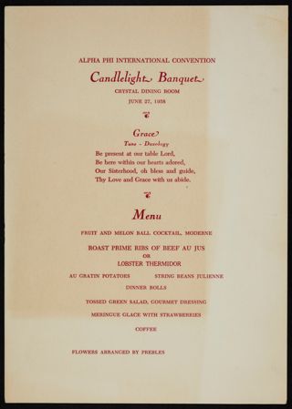 Alpha Phi International Convention Candlelight Banquet Program, June 27, 1958