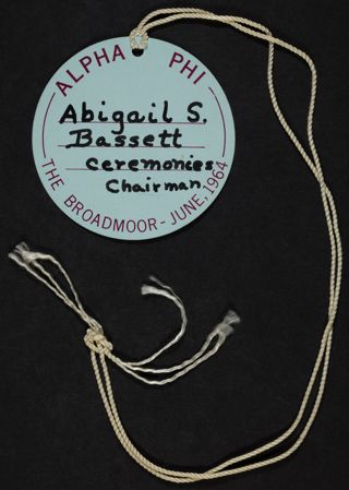 Abigail S. Bassett Name Tag, June 1964