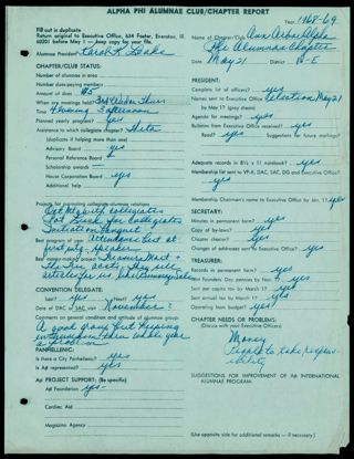 Alpha Phi Alumnae Club/Chapter Report, 1968-1969