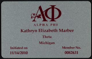 Kathryn Elizabeth Marber Alpha Phi Membership Card, November 14, 2010