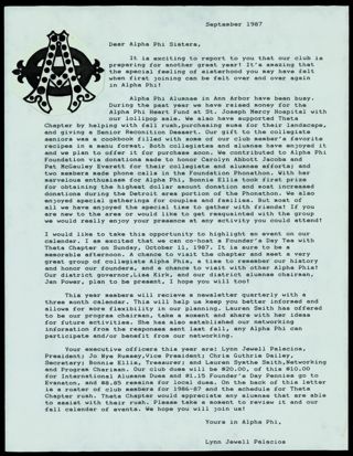 Ann Arbor Alumnae Chapter Newsletter 1, September 1987