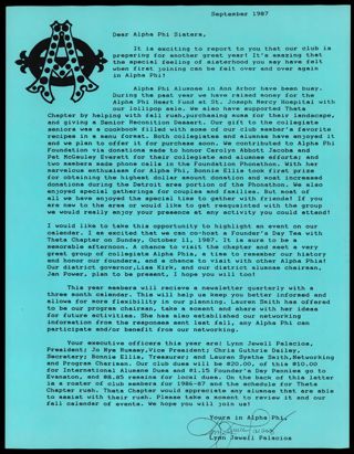 Ann Arbor Alumnae Chapter Newsletter 2, September 1987