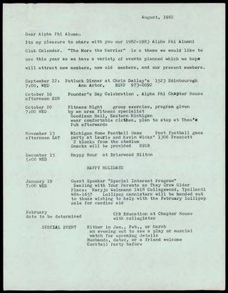 Ann Arbor Alumnae Chapter Newsletter, August 1982