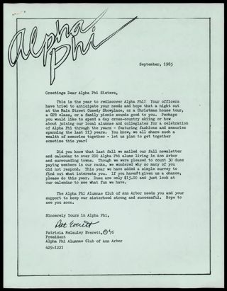 Ann Arbor Alumnae Chapter Newsletter 2, September 1985