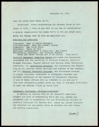 Ann Arbor Alumnae Chapter Newsletter, February 25, 1980