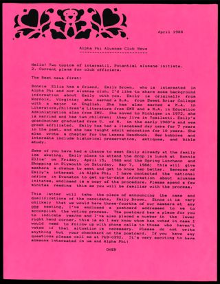 Alpha Phi Alumnae Club News, April 1988