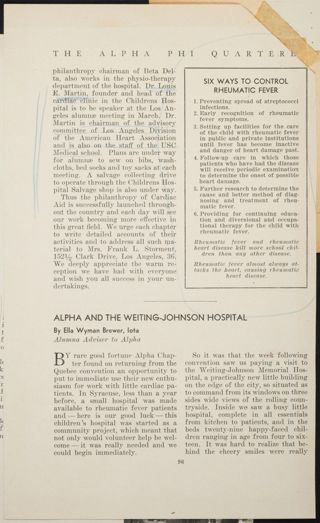 Alpha and the Weiting-Johnson Hospital Magazine Clipping, March 1947