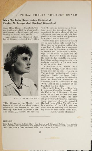 Mary Ellen Butler Hume, Epsilon, President of Cardiac Aid Incorporated, Stamford, Connecticut Magazine Clipping