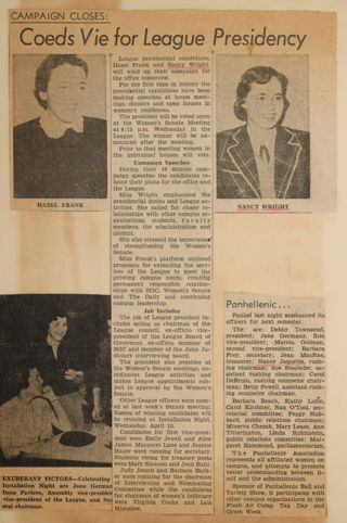 Coeds Vie for League Presidency Newspaper Clipping