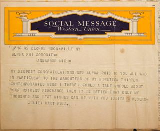 Juliet Hart Kwis to Theta Chapter Telegram