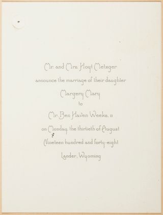 Margery Mary Metzger Wedding Announcement, August 30, 1948