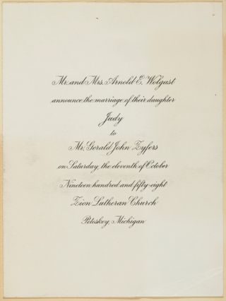 Judy Wolgast Wedding Announcement, October 11, 1958