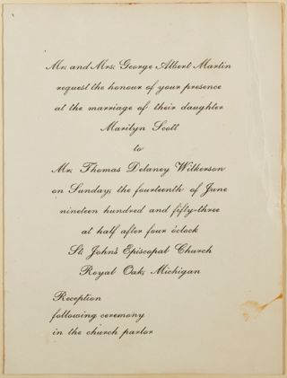 Marilyn Scott Martin Wedding Invitation, June 14, 1953
