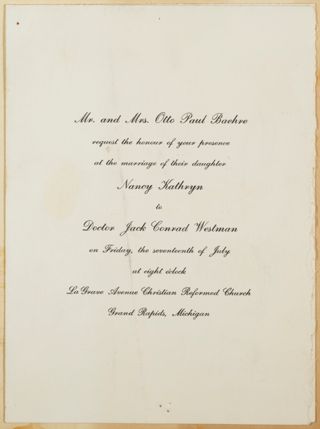 Nancy Kathryn Baehre Wedding Invitation, July 17, 1953