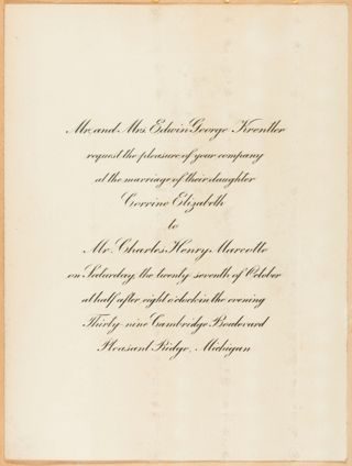 Corrine Elizabeth Krentler Wedding Invitation, October 27, 1934