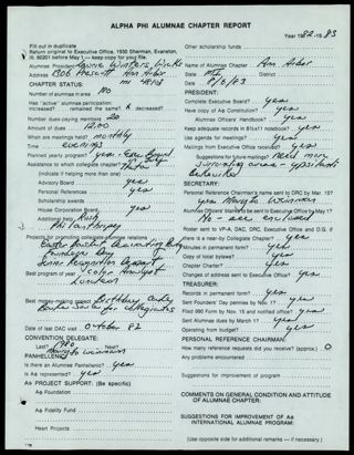 Alpha Phi Alumnae Chapter Report, 1982-1983