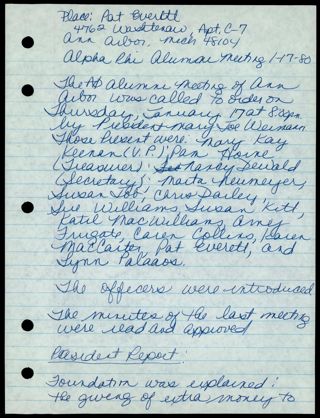 Ann Arbor Alumnae Chapter Meeting Minutes, January 17, 1980