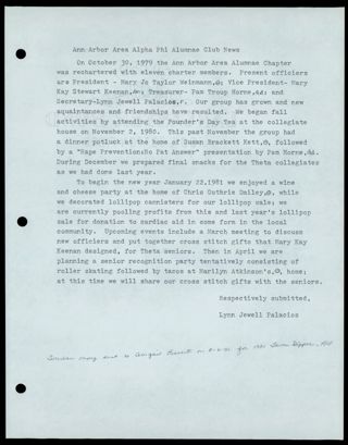 Ann Arbor Area Alpha Phi Alumnae Club News Newsletter, 1980s