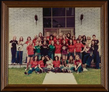 Two Beta Omega Chapter Members in Front of Chapter House Photograph
