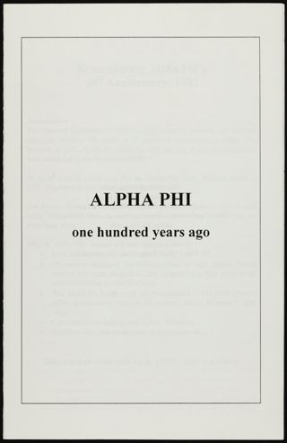 Alpha Phi One Hundred Years Ago Booklet, 2002
