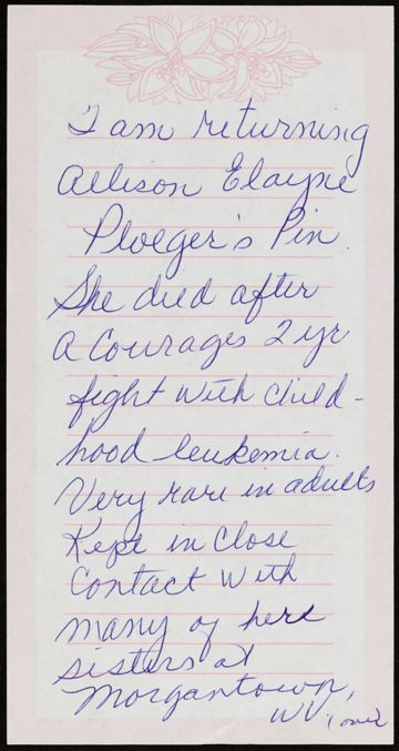 Mrs. Gerald Ploeger to Alpha Phi International Note, February 25, 2015