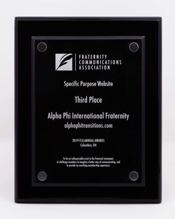 Fraternity Communications Association Specific Purpose Website Award Plaque, 2019