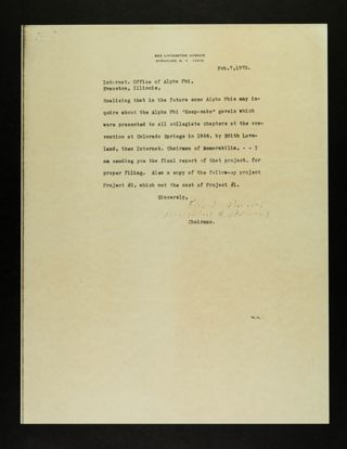 Ella Brewer to Alpha Phi Letter, February 7, 1970