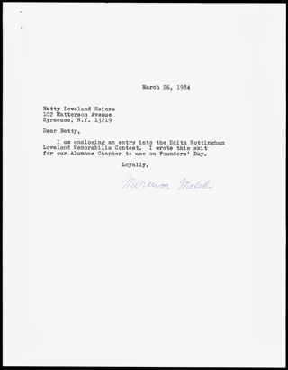 Merium Malik to Betty Note, March 26, 1984