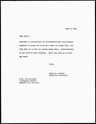 Doris R. Corbett to Edith Note, June 8, 1964