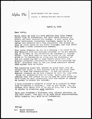 Ruth Knight Vos to Cotty Letter, April 8, 1964