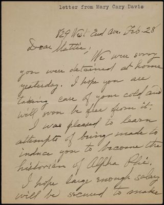 Mary Cary Davis to Mattie Letter