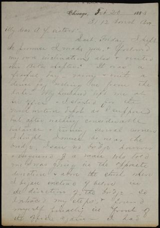 Unknown to Alpha Phi Sisters Incomplete Letter, February 20, 1883