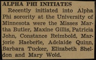 Alpha Phi Initiates Newspaper Clipping, c. 1941