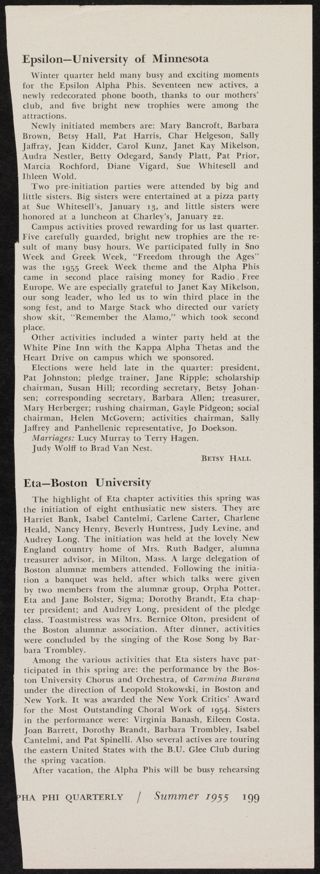 Eta-Boston University Magazine Clipping, Summer 1955