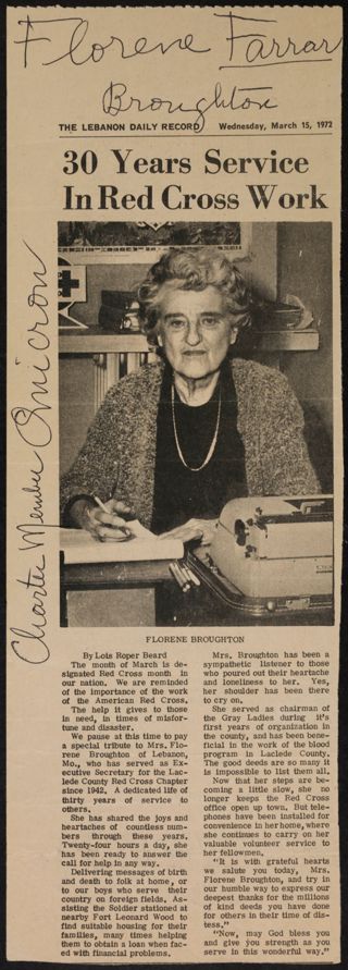 30 Years Service in Red Cross Work Newspaper Clipping, March 15, 1972