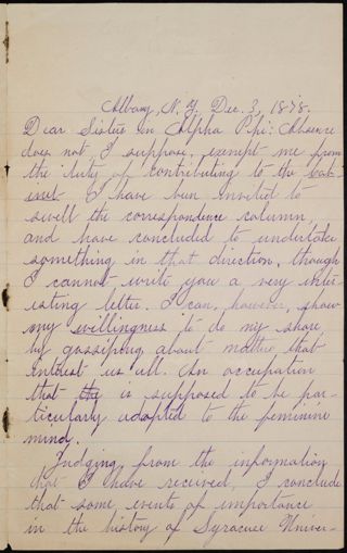 Helen Eliza Gere to Sisters in Alpha Phi Letter, December 3, 1878