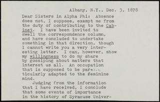 Helen Eliza Gere to Sisters in Alpha Phi Transcribed Typed Letter, December 3, 1878