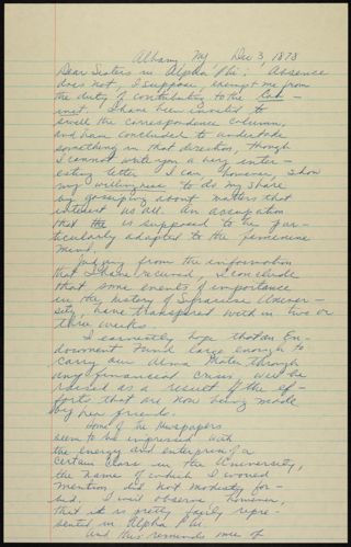 Helen Eliza Gere to Sisters in Alpha Phi Transcribed Handwritten Letter, December 3, 1878