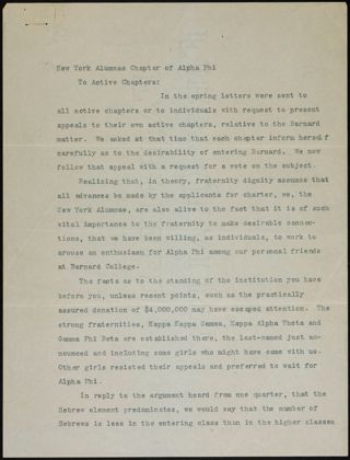 Josephine Arrowsmith and Mary Howard Kaven to Active Chapters Letter, c. 1900s