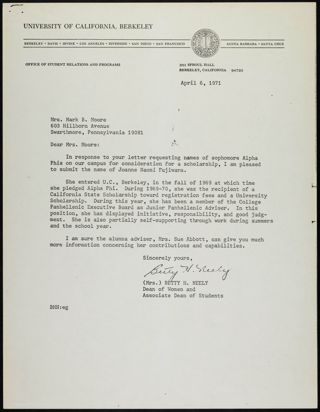 Betty H. Neely to Mrs. Moore Letter, April 6, 1971