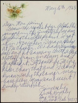 Ruth Byerly to Mrs. Heinze Letter, May 16, 1968